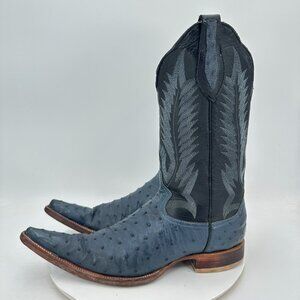 Goss Men Size 9 Blue Denim Full Quill Ostrich Leather Western Pull On Boot